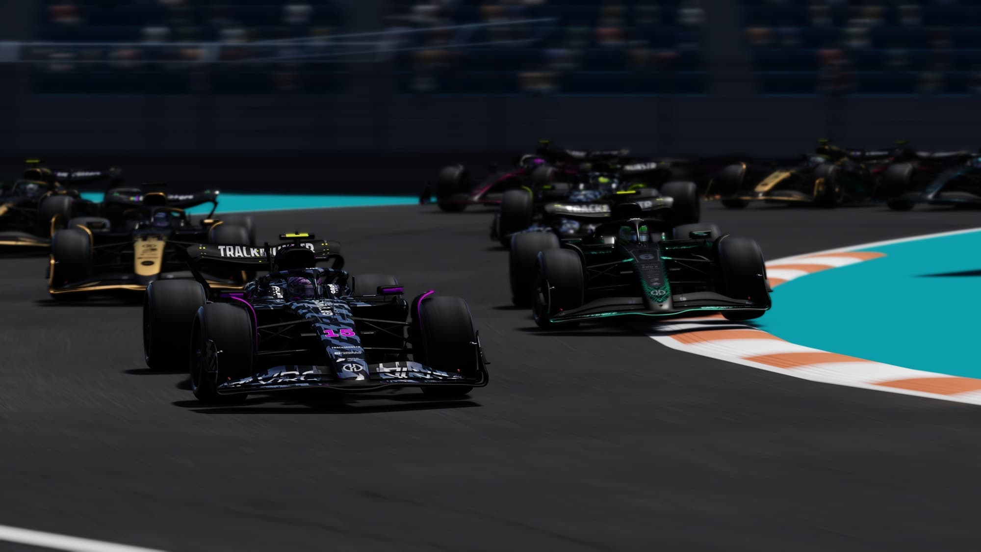 In-sim view: a Formula 1 car at Miami